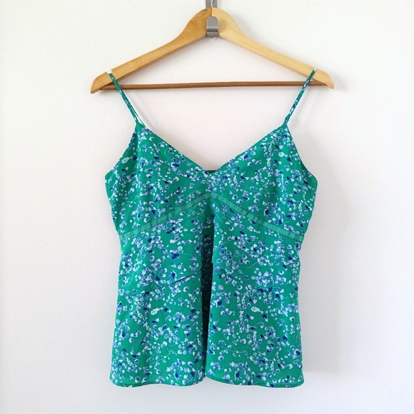 Chiffon tiered camisole top in teal green with speckled blue florals in size 0 - Picture 2 of 4